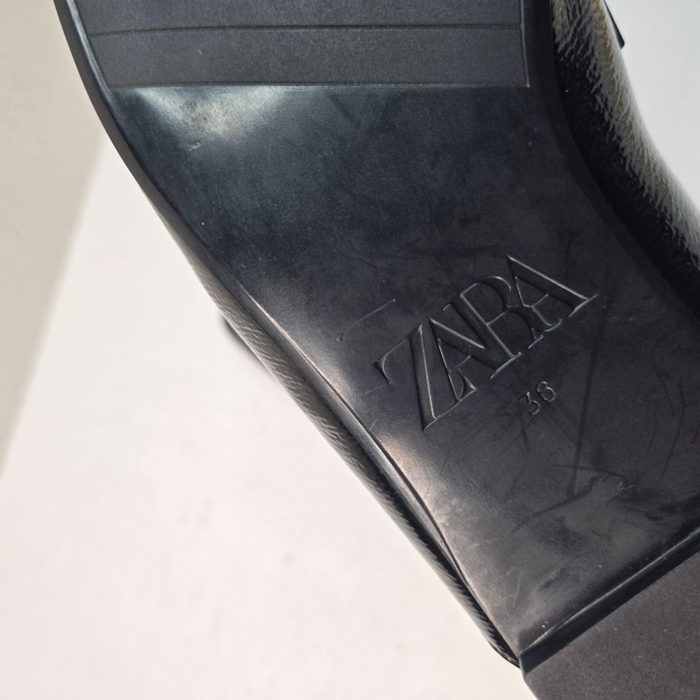 Zara Square Toe Mule Shoes Size 6 Patent Leather Studded Slip On Preppy Loafers - Picture 10 of 12